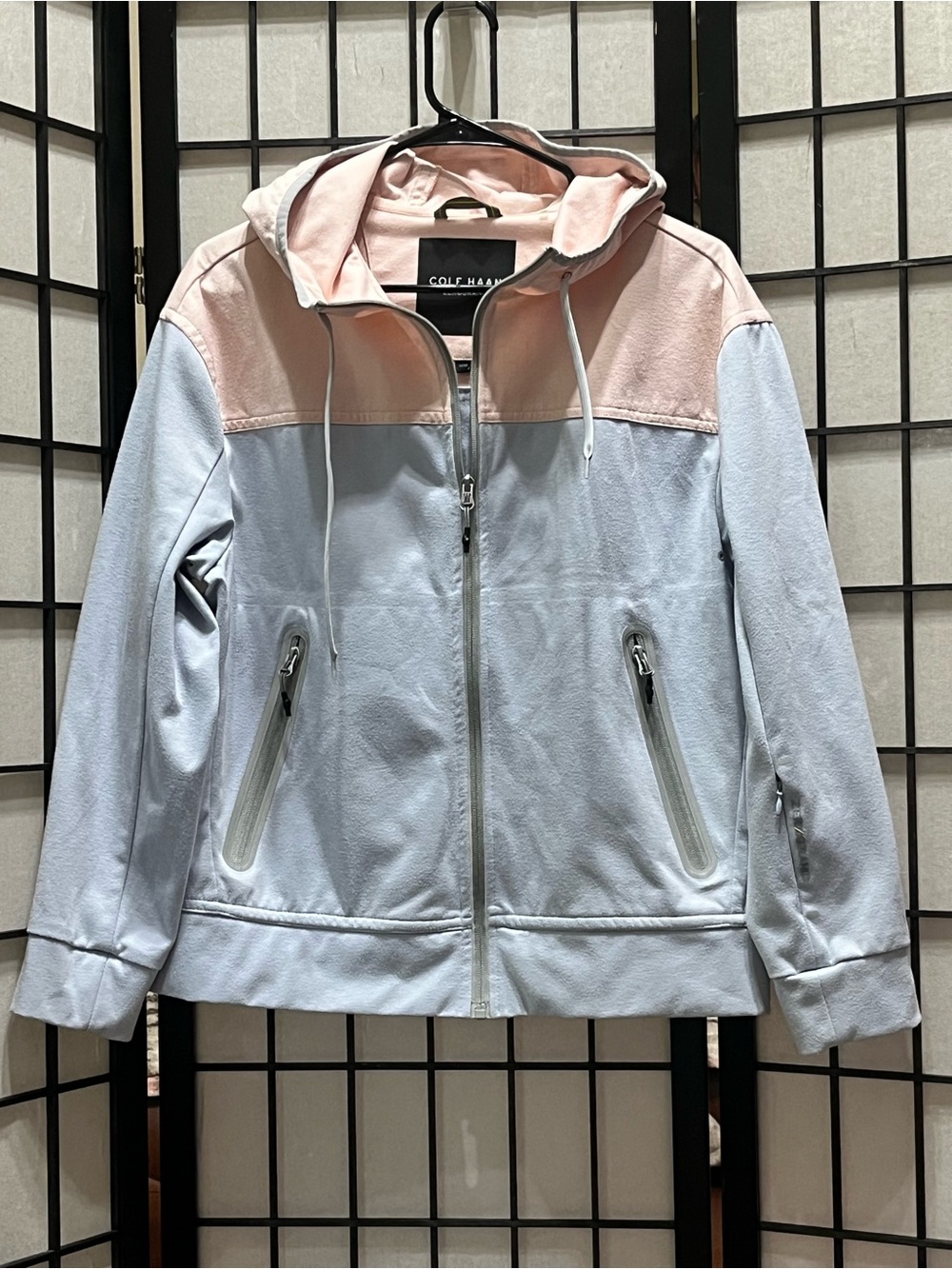 Cole Haan Women's Two-Tone Hooded Jacket - Soft Pink & Light BLUE SIZE M